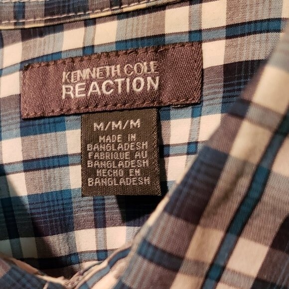 Kenneth Cole Reaction Business Dress Plaid Button Down - Size M - Cerulean Blue - Picture 8 of 14